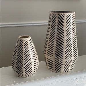 2 black and cream vases from pier 1